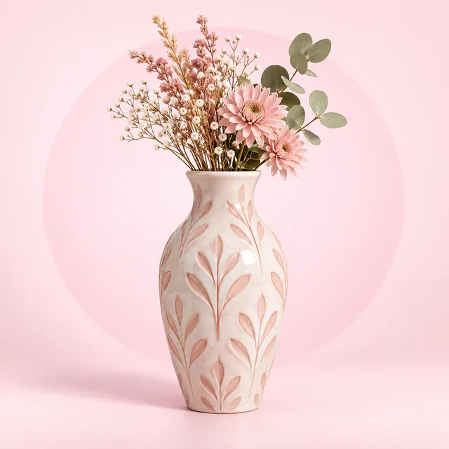Seramik Desenli Çiçek Vazosu 25 cm
